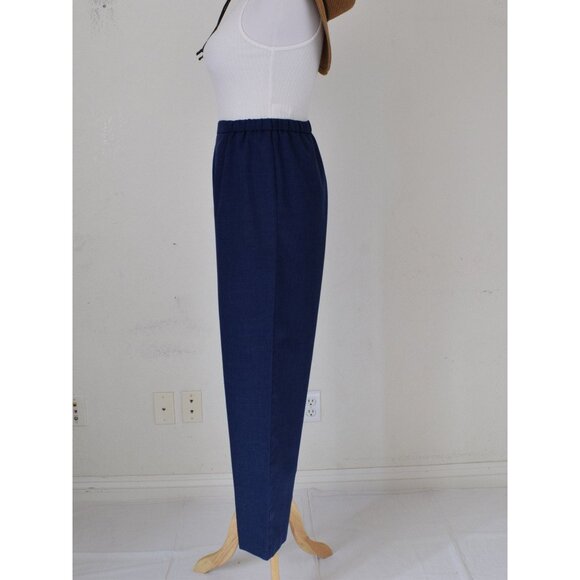 Vintage 80s Blue Gathered Waist Polyester Trousers | 30-34 waist - Picture 2 of 9